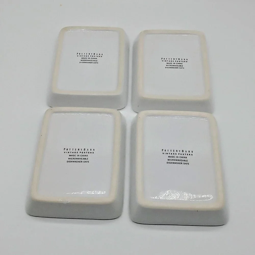 Pottery Barn Vintage Posters 5-Pc. Ceramic Tray Set